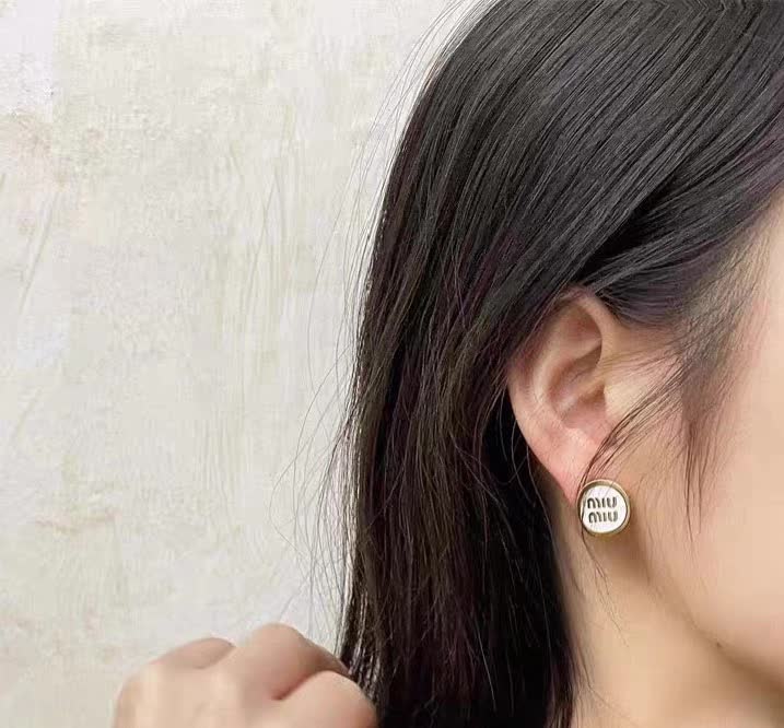 Miu Miu Earrings - Gold Tone with White Enamel